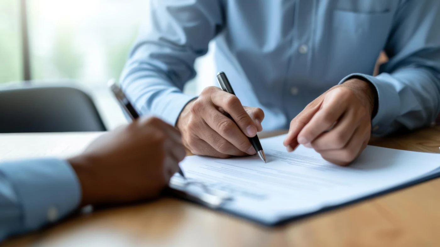 A director at a desk with paperwork and a laptop, thinking through closing the company