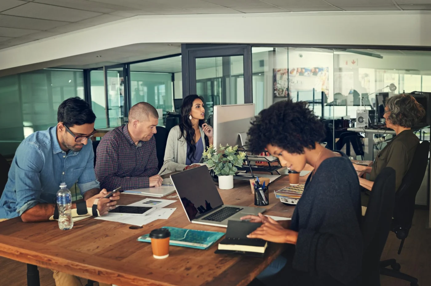 A startup team working together in an office