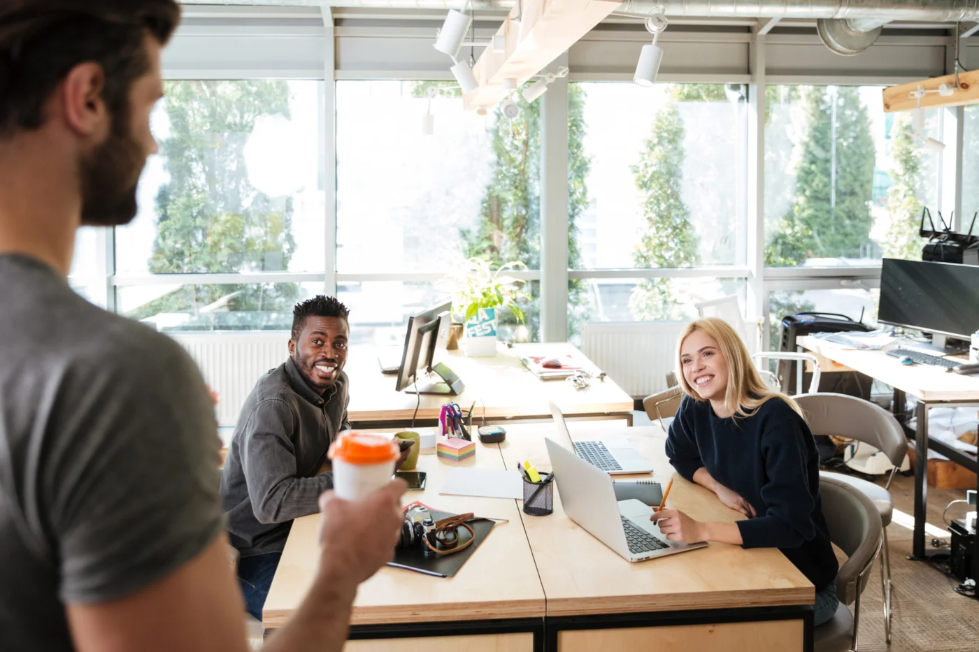 A serviced office and co-working space with desks