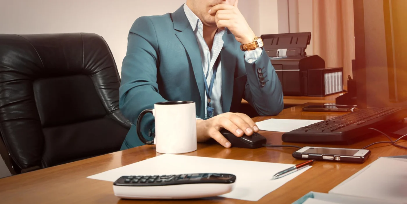 Businesswoman administrator checking and organising documents